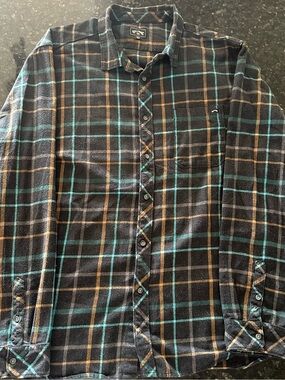 O'Neill Black Plaid Button-Down Shirt with Teal & Brown Stripes